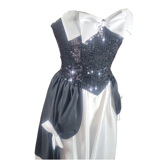 Nadine Vtg 80s Couture Dress Evening Gown Prom Corset Boned Winged Skirt Sequins - Picture 7 of 16
